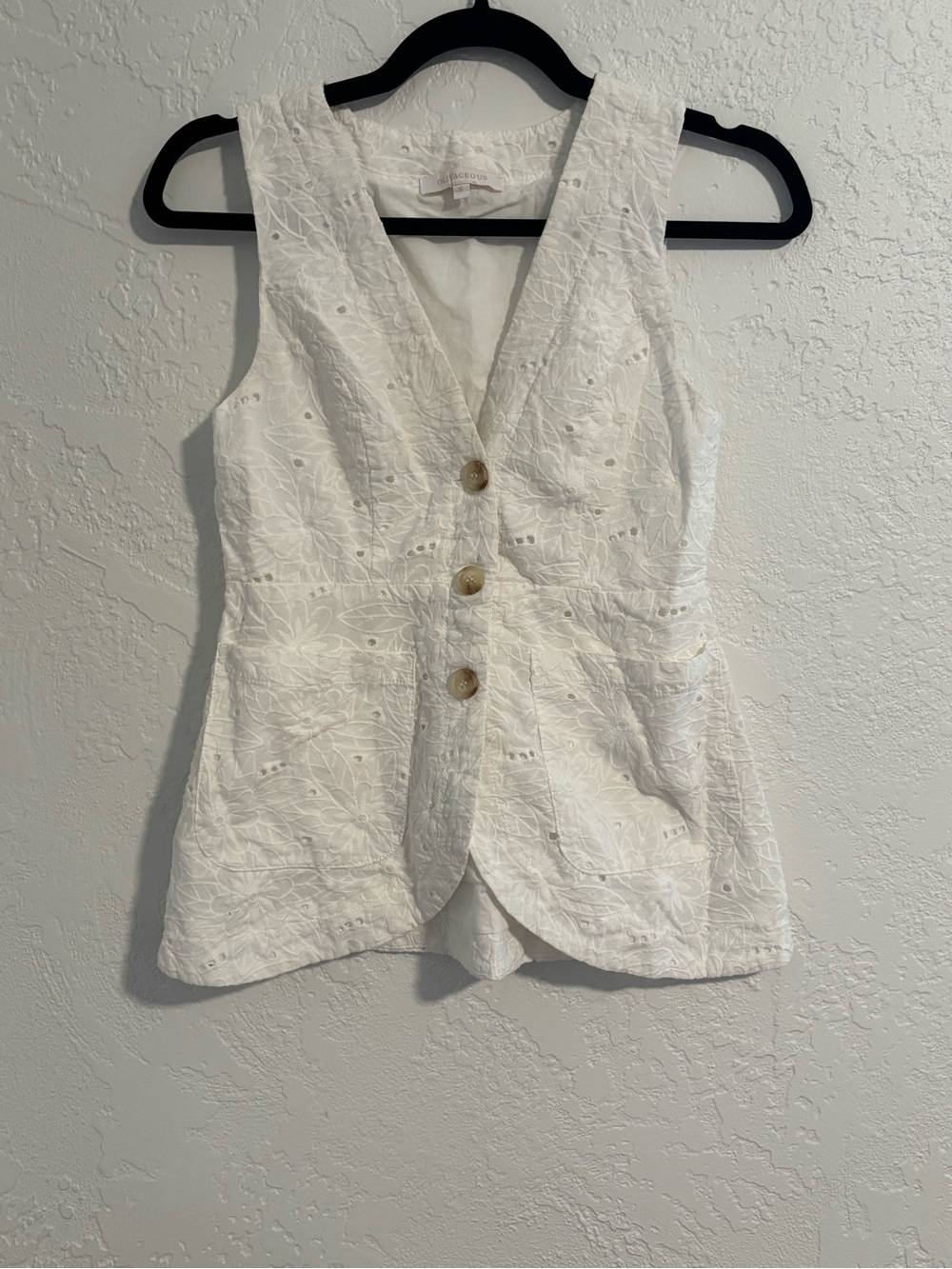 Olivaceous White Eyelet V-Neck Button Front Camisole